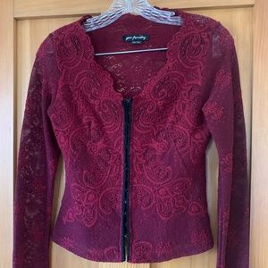 Red lace long sleeve top